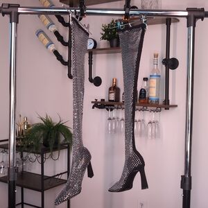 Glam Steve Madden Sapphire Rhinestone Mesh Over The Knee Boots in Black